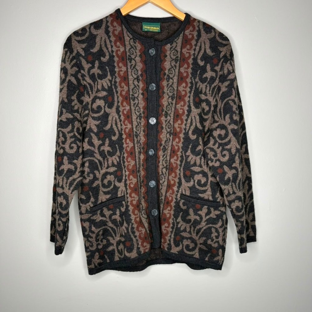 Geiger Collection  38 Pure Wool Damask Ornate Cardigan Sweater Jacket Austria